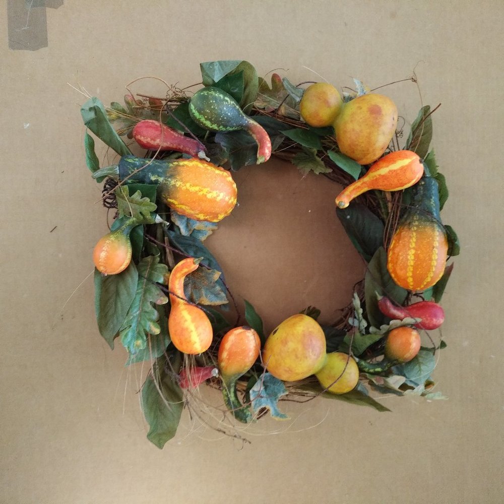 BRAND NEW GRAPEVINE WREATH WITH MIXED COLOR GOURDS